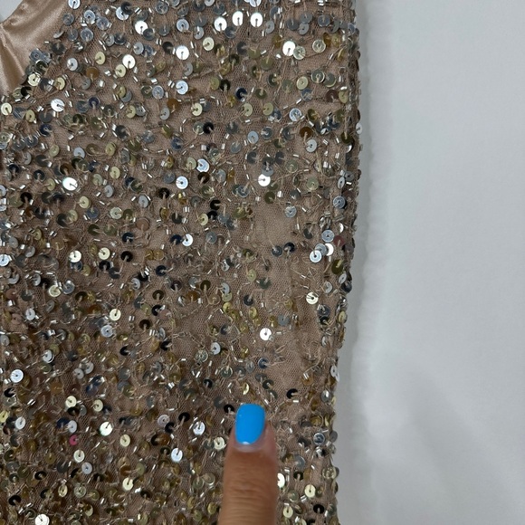 NWT MAC DUGGAL Dress 0 Evening Gown Sequin Ombre Gold Silver V Neck Slit #7968 - Picture 8 of 12